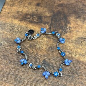 Claire's Blue Floral Link Bracelet with Crystal Accents
